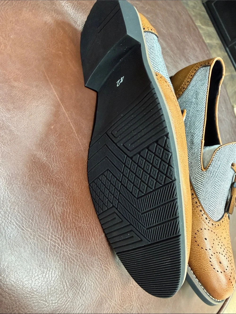 Men's Tan Leather & Herringbone Tassel Loafers